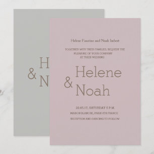 Minimalist chic modern blush grey simple wedding invitation