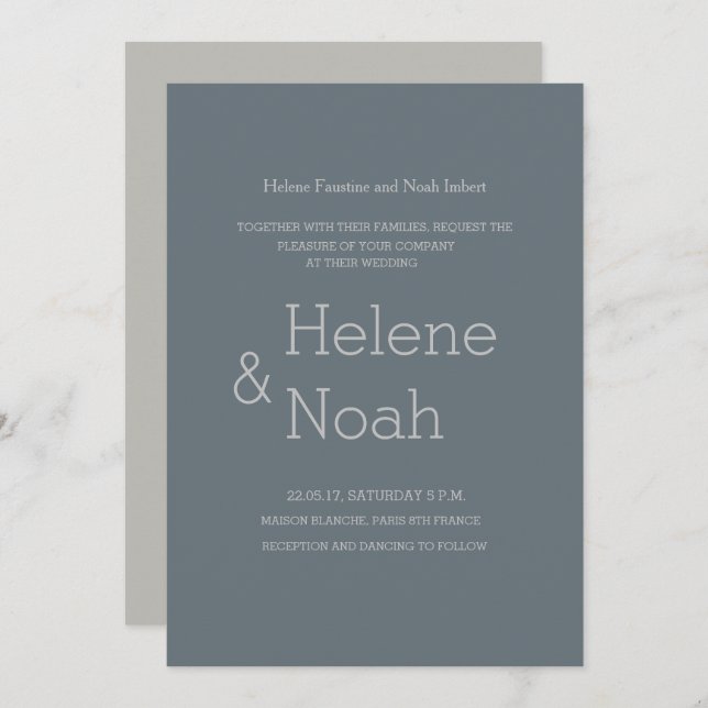 Minimalist chic modern spruce blue grey wedding invitation (Front/Back)