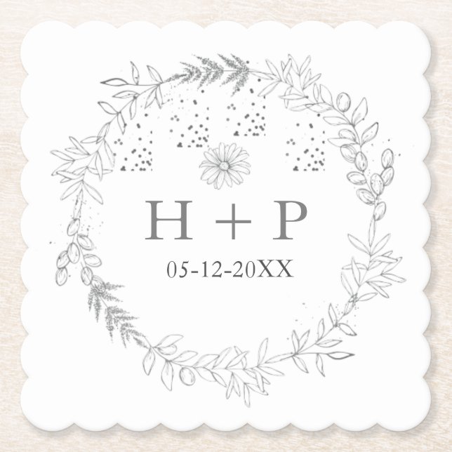 Minimalist Chic Monogram Formal Wedding Cocktail   Paper Coaster (Front)