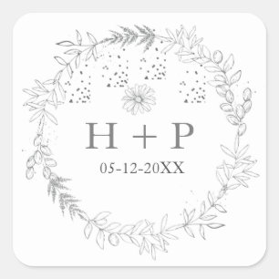 Minimalist Chic Monogram Formal Wedding Cocktail   Square Sticker