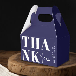 Minimalist Chic Navy Blue Bold Thank You Wedding Favour Box