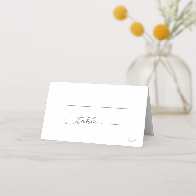 Minimalist Chic Navy Blue Modern Script Wedding Place Card (Front)