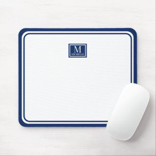 Minimalist Chic Navy Blue Monogram Double Boarder Mouse Mat