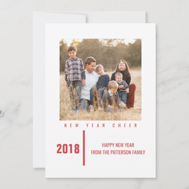 Minimalist Chic New Year's Photo Card | Red (Front)