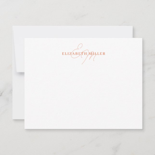 Minimalist Chic Orange 2 Script Monorgram Card (Front)