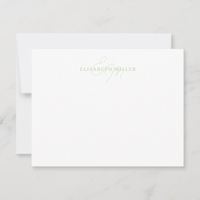 Minimalist Chic Pastel Green 2 Script Monorgram Card (Front)