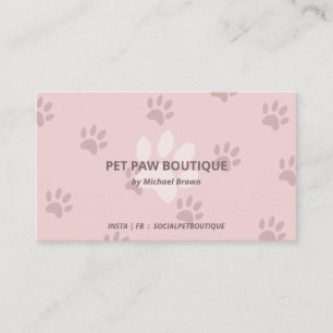 Minimalist chic pet paws dog cat vet pink business card