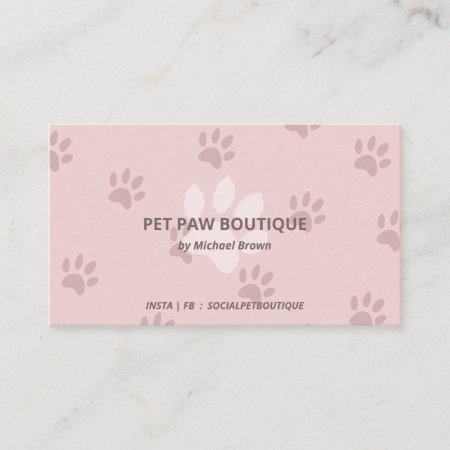 Minimalist chic pet paws dog cat vet pink business card (Front)