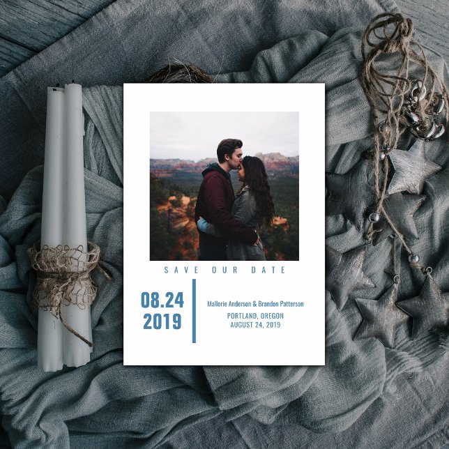 Minimalist Chic Photo Save the Date | Blue (Blue Minimalist Chic Photo Save the Date)