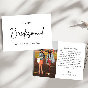 Minimalist Chic Photo To My Bridesmaid Wedding Day Thank You Card