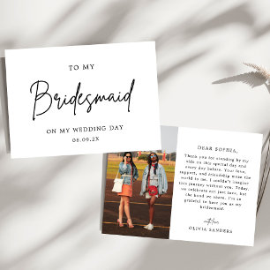 Minimalist Chic Photo To My Bridesmaid Wedding Day Thank You Card
