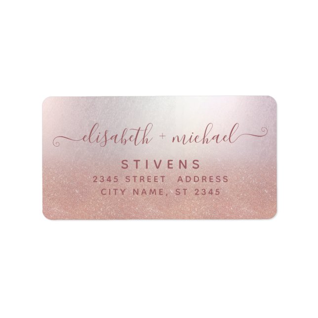 Minimalist chic rose gold script wedding label (Front)