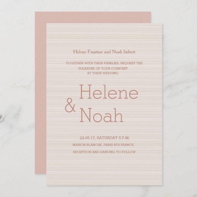 Minimalist chic rose gold stripes modern wedding invitation (Front/Back)