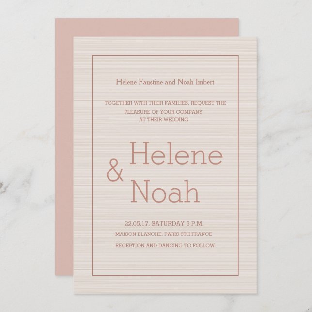 Minimalist chic rose gold stripes modern wedding invitation (Front/Back)