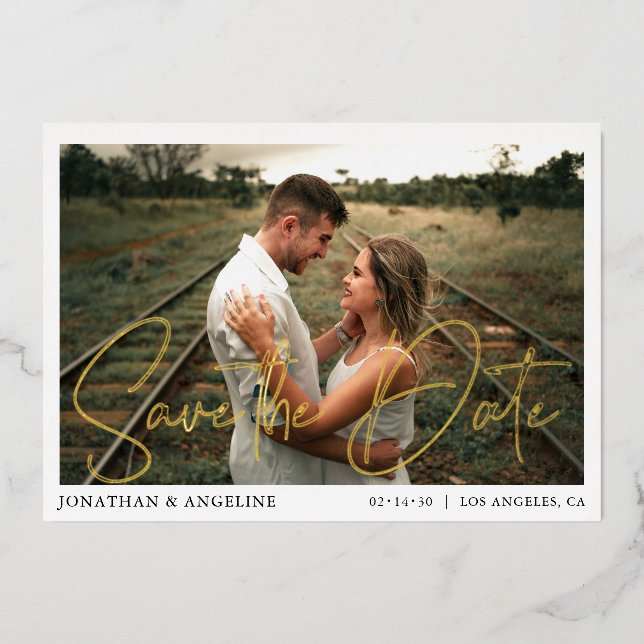 Minimalist Chic Save The Date Wedding Photo Gold (Front)