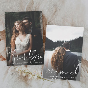 Minimalist Chic Script 2 Photo Wedding  Thank You Card