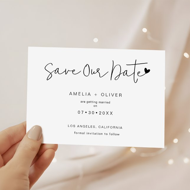 Minimalist Chic Script Heart Modern Wedding Save The Date (Creator Uploaded)