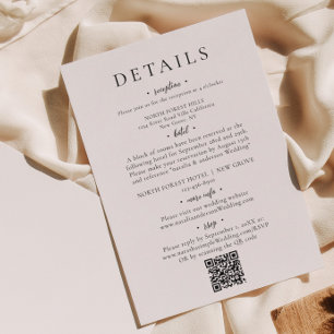 Minimalist Chic Script QR Code Wedding Details Enclosure Card