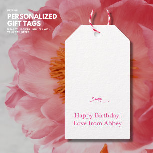 Minimalist Chic Simple Hot Pink Bow Gift Tags