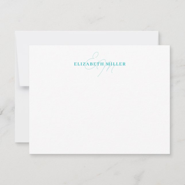 Minimalist Chic Teal Green 2 Script Monorgram Card (Front)