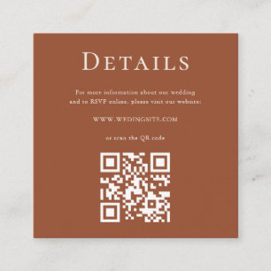 Minimalist Chic Terracotta Wedding Details QR Code Enclosure Card