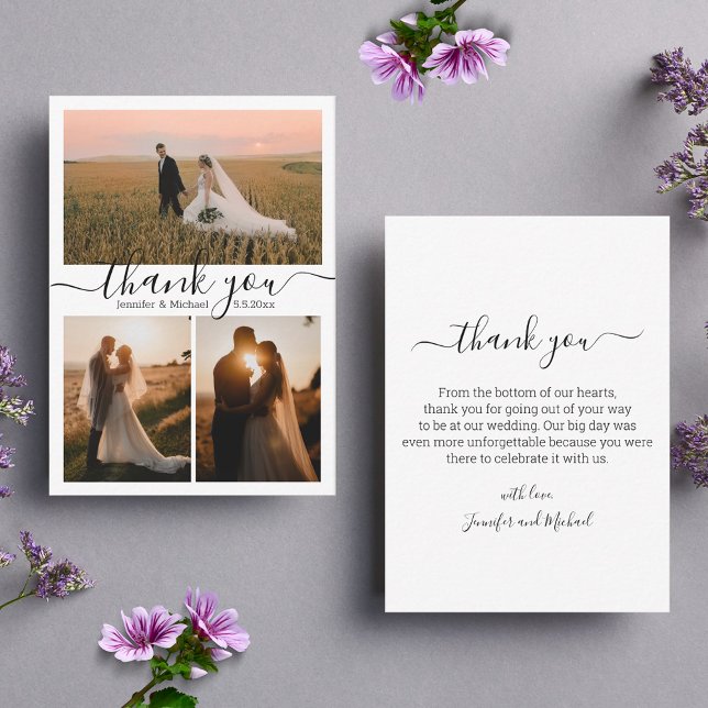 minimalist chic thank you 3 photos collage wedding card (Creator Uploaded)