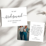 Minimalist Chic To My Bridesmaid Wedding Day Thank You Card<br><div class="desc">For a "Minimalist Chic To My Bridesmaid Wedding Day Thank You Card, " envision a card with a soft, neutral background, perhaps in a blush or ivory tone. The front could feature a simple, elegant script that says "Thank You" with "Bridesmaid" subtly below in smaller, delicate lettering. A minimalist floral...</div>