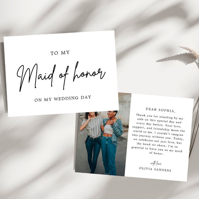 Minimalist Chic To My Maid of Honour Wedding Day Thank You Card (Creator Uploaded)
