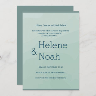 Minimalist chic turquoise blue watercolor wedding invitation