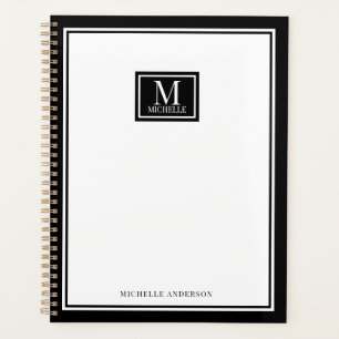 Minimalist Chic Two Boarder Monogram Name Black  Planner