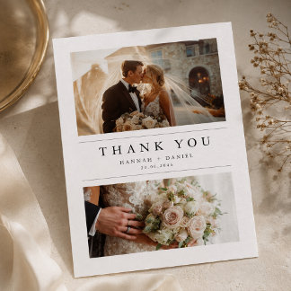 Minimalist Chic Two Photo Wedding Thank You Card