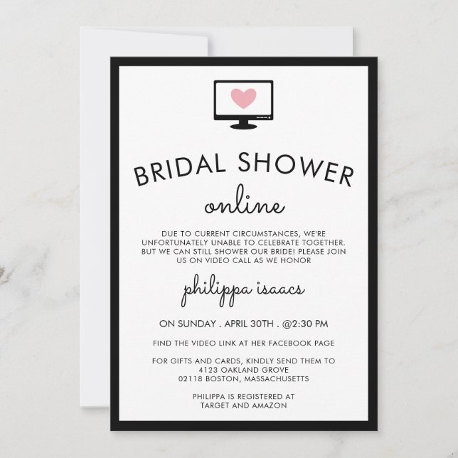 Minimalist Chic Virtual Bridal Shower Invitation (Front)