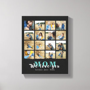 minimalist Chic We Love You Mum 16 Photo Collage Canvas Print