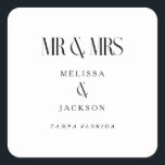 Minimalist Chic Wedding Design White Mr and Mrs Square Sticker<br><div class="desc">Minimalist Chic Wedding design Black and White -  Mr and Mrs</div>
