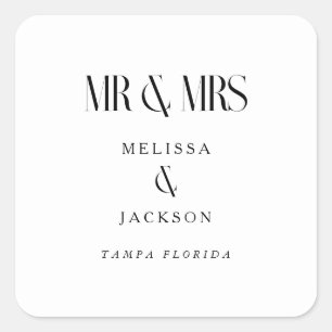 Minimalist Chic Wedding Design White Mr and Mrs Square Sticker
