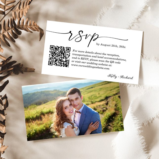Minimalist Chic Wedding RSVP Website QR Code Photo Enclosure Card (Creator Uploaded)