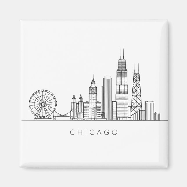 Minimalist Chicago Skyline Line Art Magnet (Front)