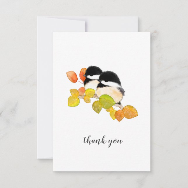 Minimalist Chickadee Bird Thank You Card (Front)