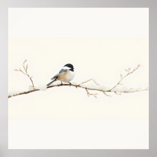 Minimalist Chickadee Watercolor Canvas Art Poster