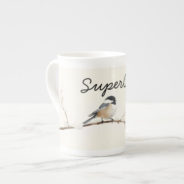 Minimalist Chickadee Watercolor Paper Cups (Front Left)