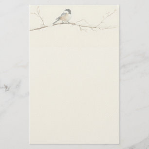Minimalist Chickadee Watercolor Stationery Paper