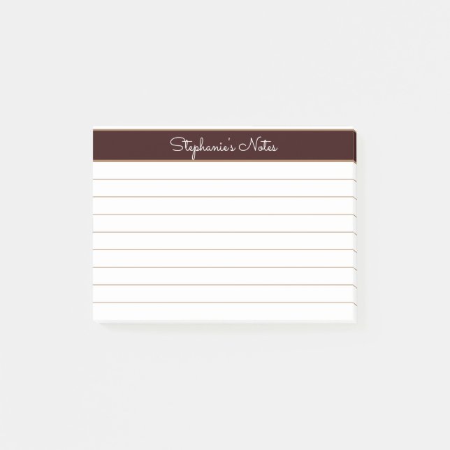 Minimalist Chocolate Brown Lined Personalised Post-it Notes (Front)