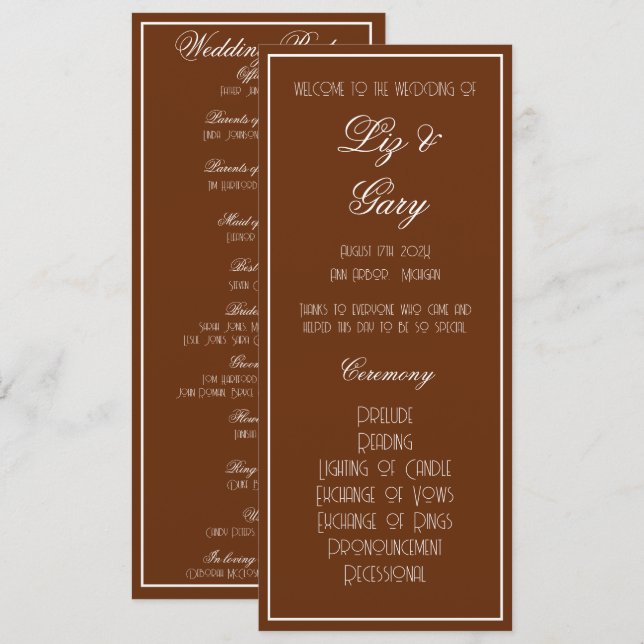 Minimalist Chocolate Brown Program Wedding Programme (Front/Back)