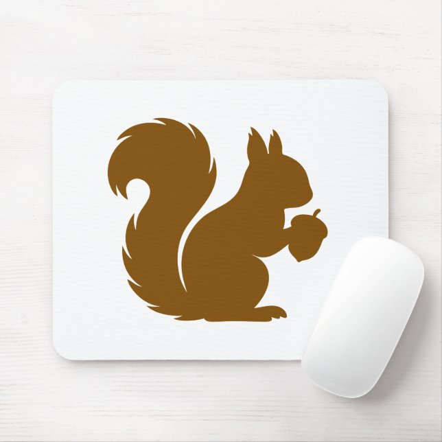 Minimalist Chocolate Brown Squirrel Silhouette Mouse Mat (With Mouse)