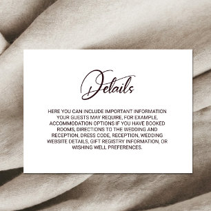 Minimalist Chocolate Brown Text Wedding Details Enclosure Card