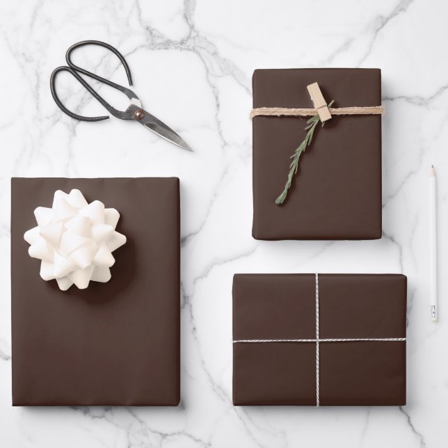 Minimalist chocolate mocha cocoa brown solid plain wrapping paper sheet (Front)