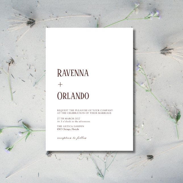 Minimalist Chocolate White Simple Modern Wedding Invitation (Creator Uploaded)