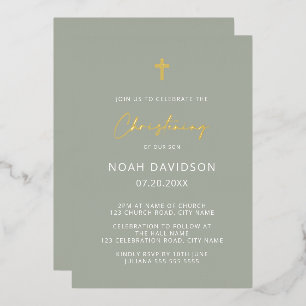 Minimalist Christening Grey Green & Gold