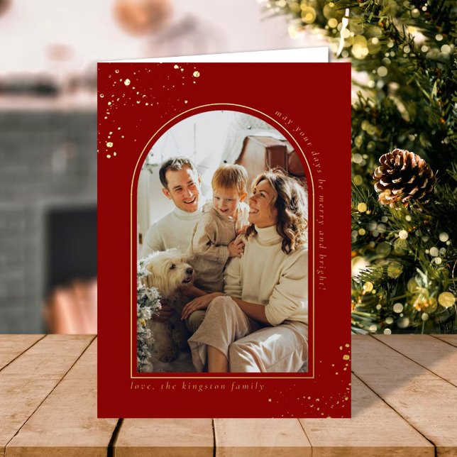 Minimalist Christmas Arch Photo Frame Real Foil Holiday Card (Creator Uploaded)