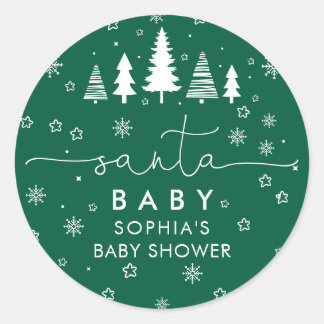 Minimalist Christmas Baby Shower Greenery Classic Round Sticker